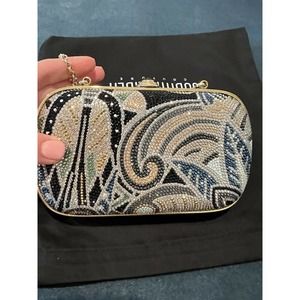 New 4 600. Judith Leiber Soft Sided Rectangle Multi Crystal Clutch Handbag